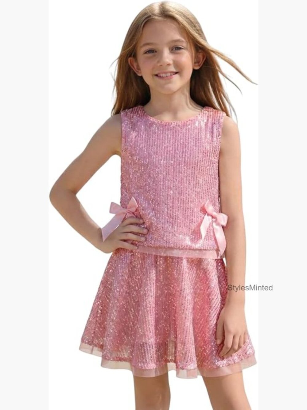 Girls Sequin Tank Top & Skirt Set with Shorts, Summer 2 Piece Outfit